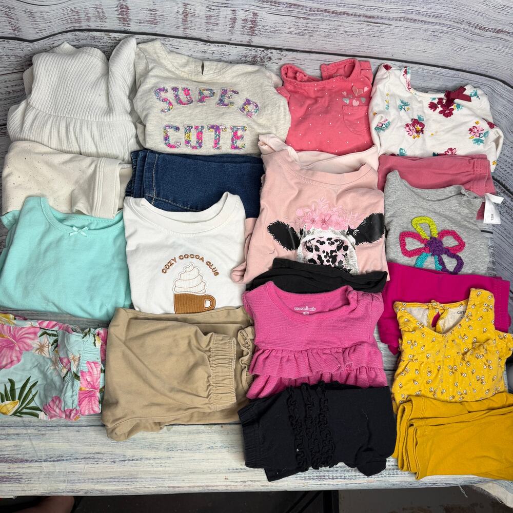 Baby Girls 12M Outfit Lot 10 Sets Tops Pants Cat & Jack Carters Garanimals